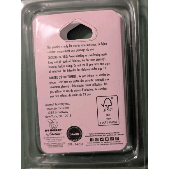 Sanrio Hello Kitty and Friends My Melody Nose Stud Stainless Steel Enamel 20G - Picture 2 of 4